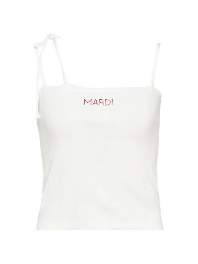 Mardi Mercredi Eyelet-detail Ribbon Sleeveless Top In White