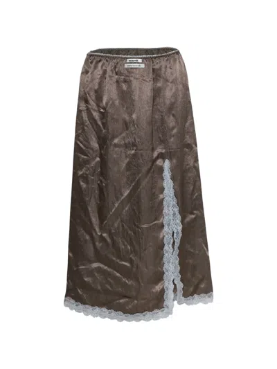 Mardi Mercredi Lace-trim Side-slit Skirt In Brown