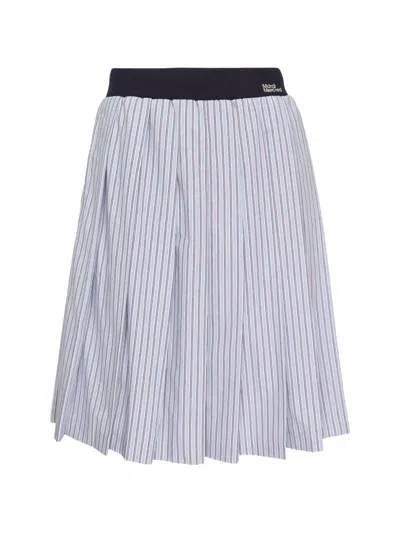 Mardi Mercredi Striped-pattern Pleated Midi Skirt In Blue