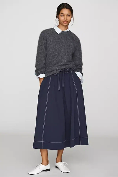 Mare Mare 100% Cotton Seamed Midi Skirt In Blue