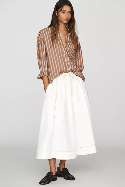 Mare Mare 100% Cotton Seamed Midi Skirt In Ivory