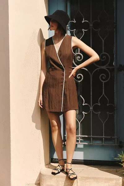 Mare Mare Asymmetric Button Mini Dress In Brown