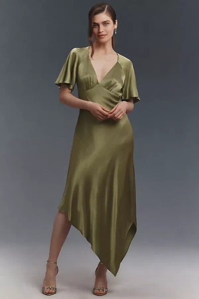 Mare Mare Asymmetric Maxi Slip Dress In Green
