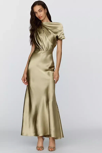 Mare Mare Asymmetrical Satin Maxi Dress In Green
