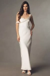Mare Mare Asymmetrical Slim Satin Maxi Dress In White