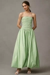 Mare Mare Briana Strapless Drop-waist Bubble-hem Midi Dress In Green
