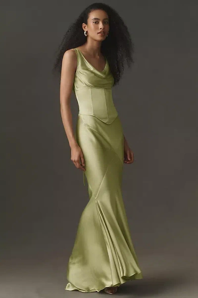 Mare Mare Corset Satin Slip Dress In Green