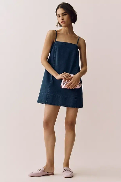 Mare Mare Cotton Denim Square-neck Mini Dress In Blue