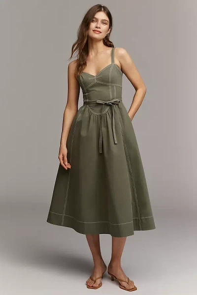 Mare Mare Cotton Seamed Midi Dress In Green