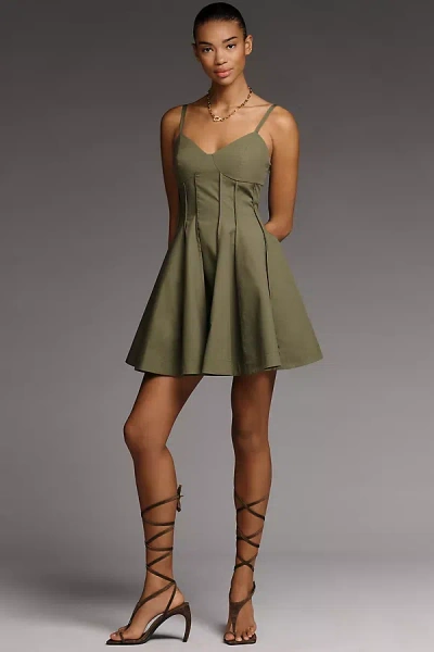 Mare Mare Cotton V-neck Corset Mini Dress In Green