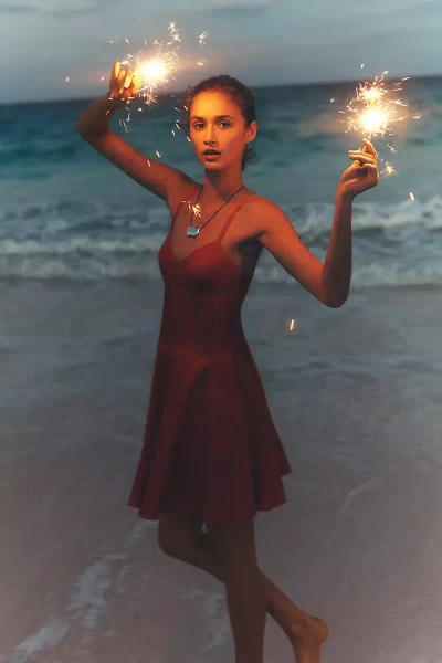 Mare Mare Cotton V-neck Corset Mini Dress In Red