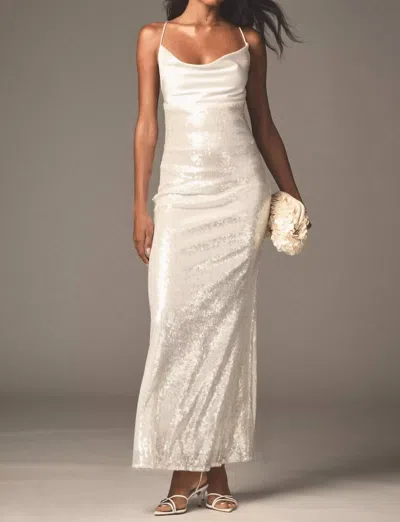 Mare Mare Cowl Neck Sequin Maxi Dress In Ivory In Metallic