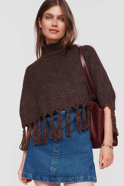 Mare Mare Cropped Fringed Poncho In Brown