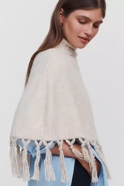 Mare Mare Cropped Fringed Poncho In Ivory