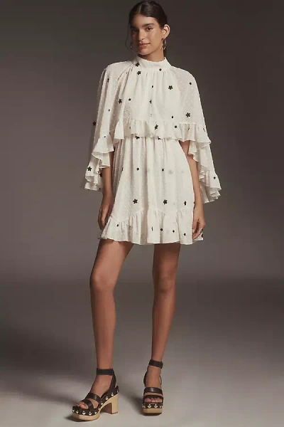 Mare Mare Embroidered Chiffon Cape Swing Mini Dress