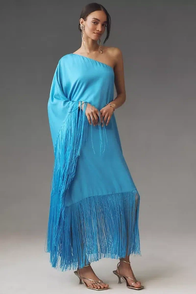 Mare Mare Gemma One-shoulder Fringe Midi Dress In Blue