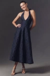 Mare Mare Halter Corset Fit & Flare Jacquard Maxi Dress In Blue