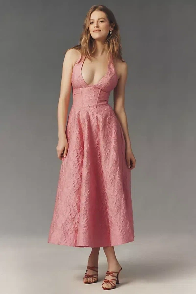Mare Mare Halter Corset Fit & Flare Jacquard Maxi Dress In Pink