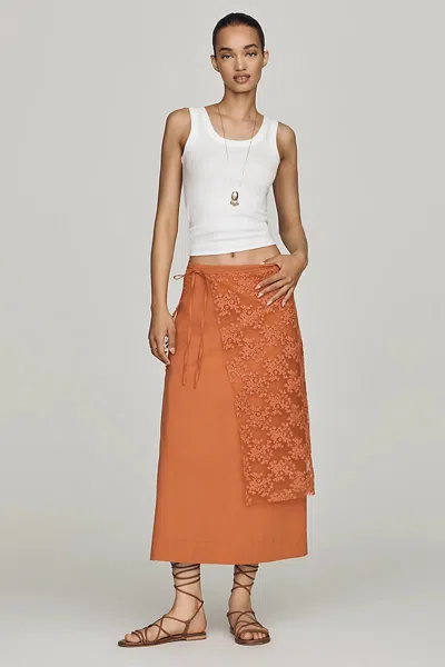 Mare Mare Lace Overlay Midi Skirt In Orange