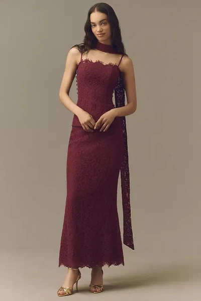 Mare Mare Lace Top And Maxi Skirt Set In Burgundy