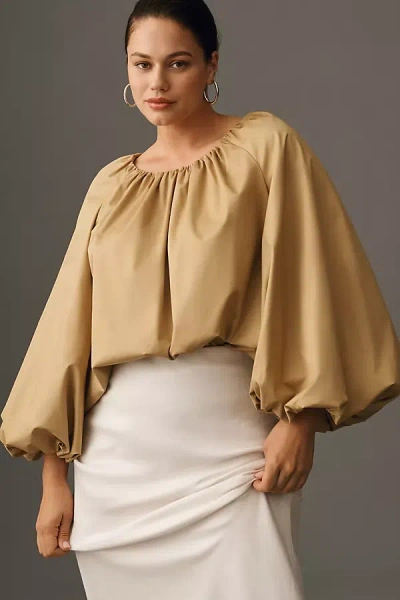 Mare Mare Long-sleeve Crew-neck Blouse In Beige