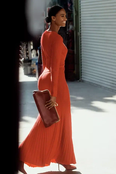 Mare Mare Long-sleeve Slim Sweater Maxi Dress In Red