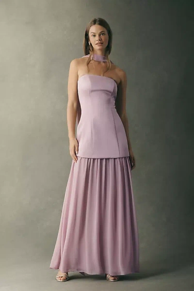 Mare Mare Natalie Strapless Stretch Satin Chiffon Maxi Dress In Purple