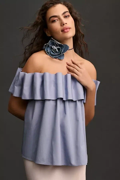 Mare Mare Off-the-shoulder Pleated Swing Top In Blue