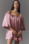 Mare Mare Off-the-shoulder Puff-sleeve Shine Mini Dress In Pink