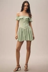 Mare Mare Off-the-shoulder Ruffle Romper In Green
