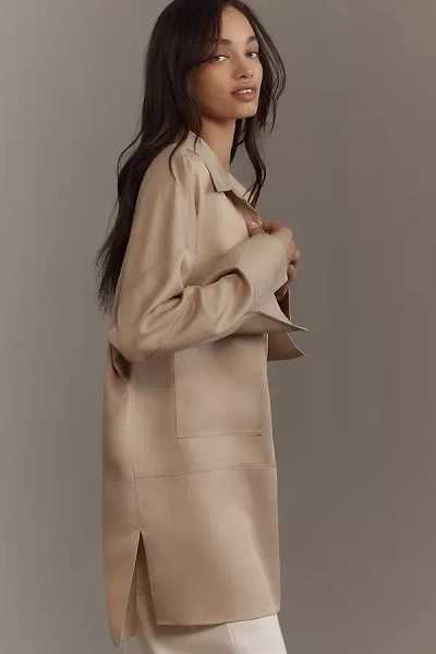 Mare Mare Oversized Satin Shirt Tunic Top In Beige