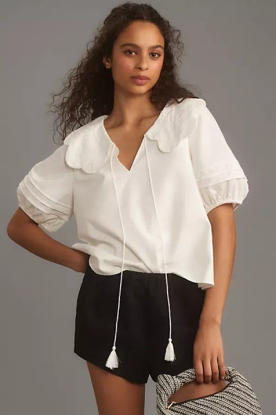 Mare Mare Puff-sleeve Collared Linen Blouse In White