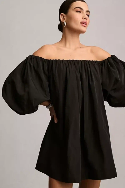 Mare Mare Puff-sleeve Off-the-shoulder Mini Dress In Black