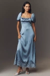 Mare Mare Puff-sleeve Square-neck Satin Maxi Dress