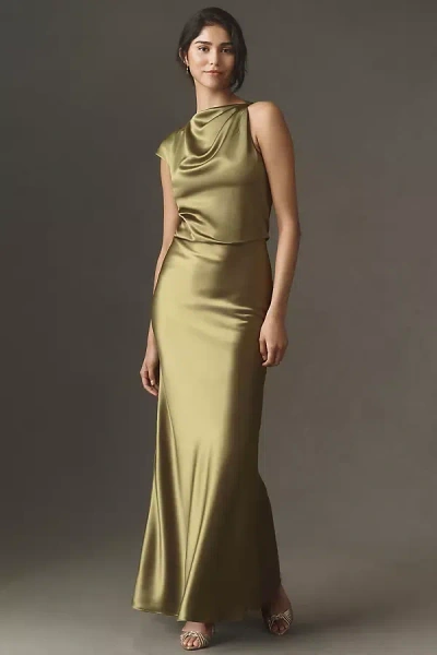 Mare Mare Satin Cowl Maxi Dress In Green