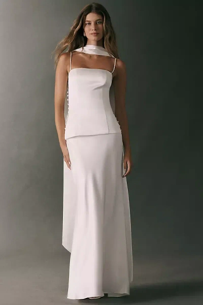 Mare Mare Satin Top, Maxi Skirt & Scarf Three-piece Set In Ivory