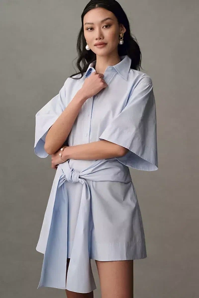 Mare Mare Short-sleeve Wrap Mini Shirt Dress In Blue