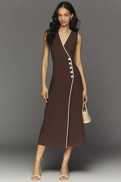 Mare Mare Sleeveless Linen Blend Wrap Midi Dress In Brown