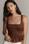 Mare Mare Square-neck Peplum Tank Top In Brown