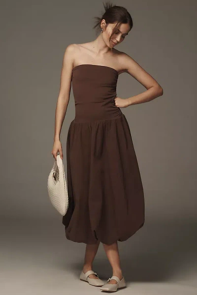 Mare Mare Strapless Drop-waist Bubble Midi Dress In Brown