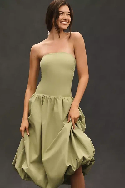 Mare Mare Strapless Drop-waist Bubble Midi Dress In Green