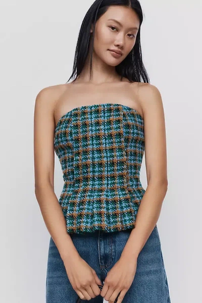 Mare Mare Strapless Plaid Top In Blue