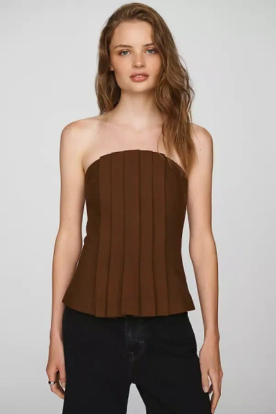 Mare Mare Strapless Plaid Top In Brown