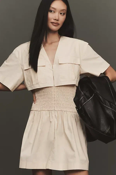 Mare Mare Utility Short-sleeve Mini Shirt Dress In Neutral