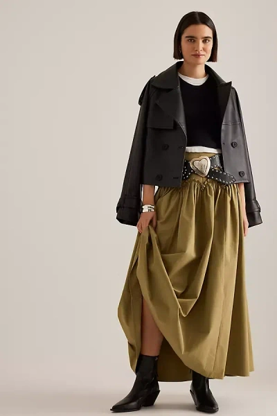 Mare Mare X Anthropologie Basque-waist Maxi Skirt In Green