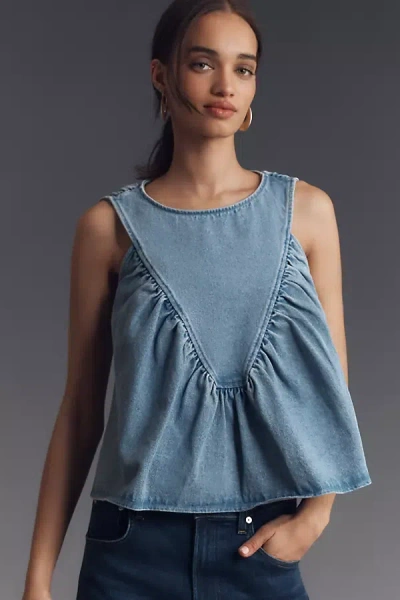 Mare Mare X Anthropologie Denim Shirred Blouse In Blue