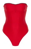 Mare Perpetua The Dip Lace-trimmed Strapless One-piece Swimsuit In Red