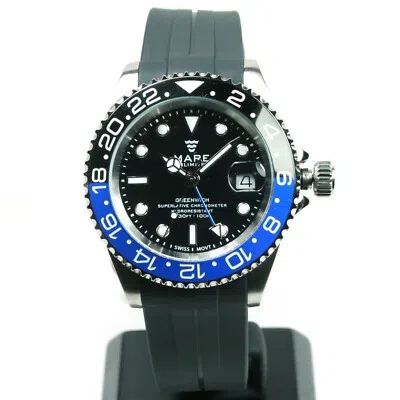 Pre-owned Mare Unlimited® Mare Unlimited, Greenwich Series, Gmt, Swiss Ronda, Black & Blue Bezel,10atm