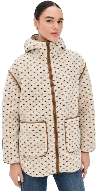 Marea Birdseye Hooded Fleece Jacket Ivory/blue In Neutral