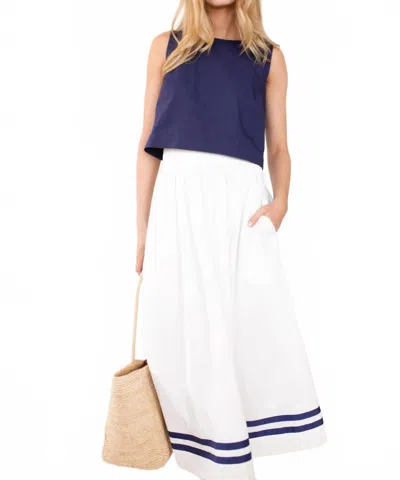 Marea Charlotte Full Skirt In White/ Navy Trim In Multi